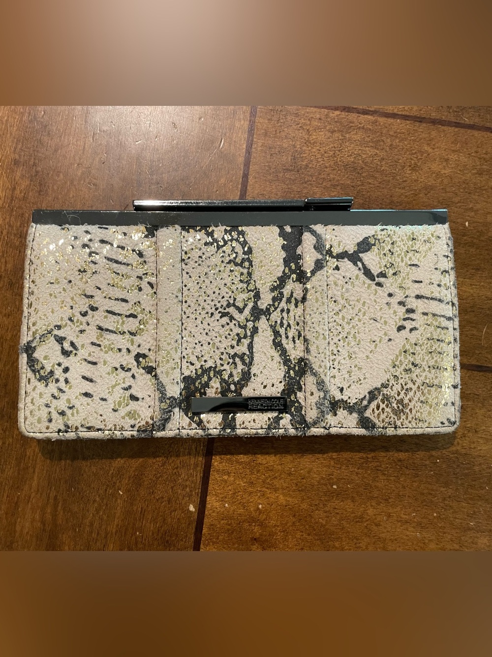 Kenneth Cole Reaction Snake Print Clutch in Cream, Black and Gold